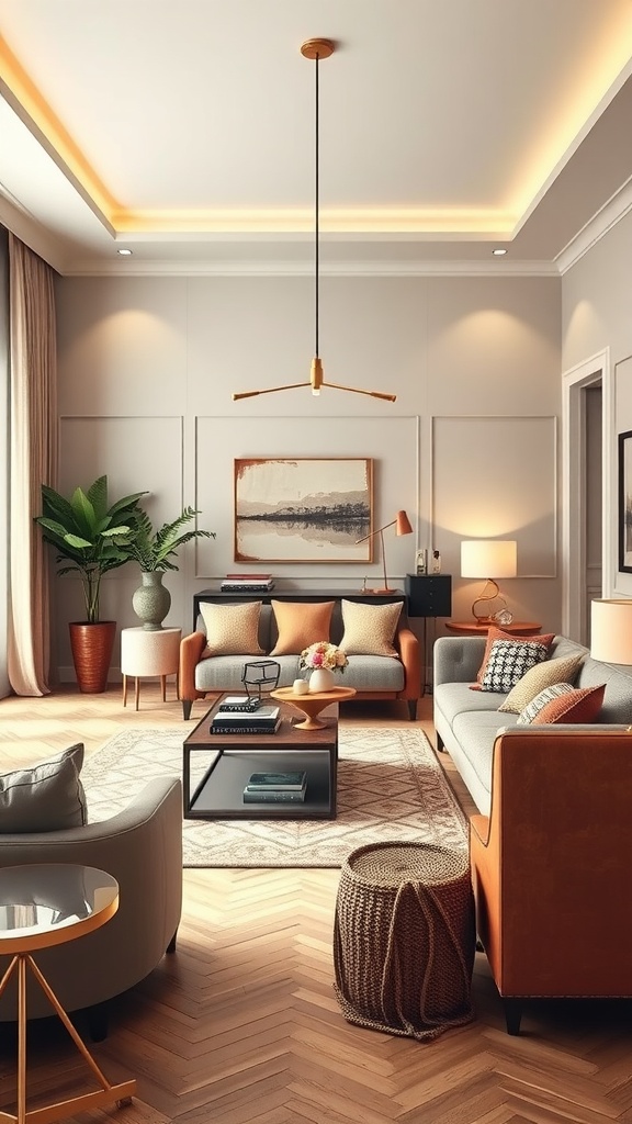 A cozy living room dining room combo with balanced seating and a warm color palette.