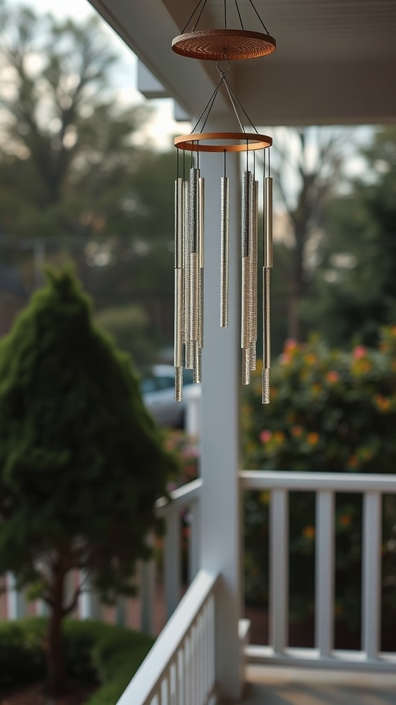 Wind chimes hanging on a porch