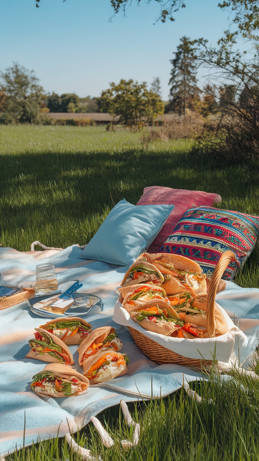 Colorful veggie and hummus stuffed pita pockets