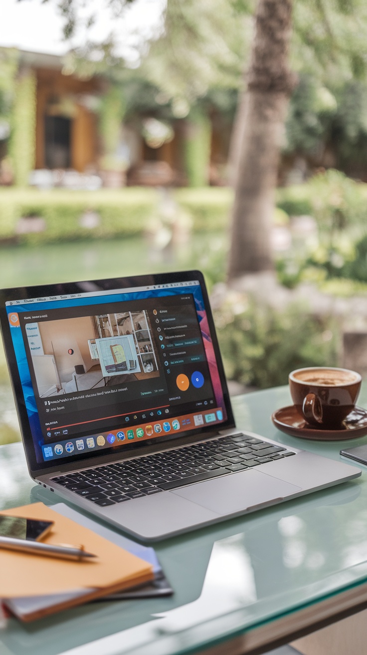 A laptop on a table with a cup of coffee and stationery, indicating a workspace for creating tutorials.