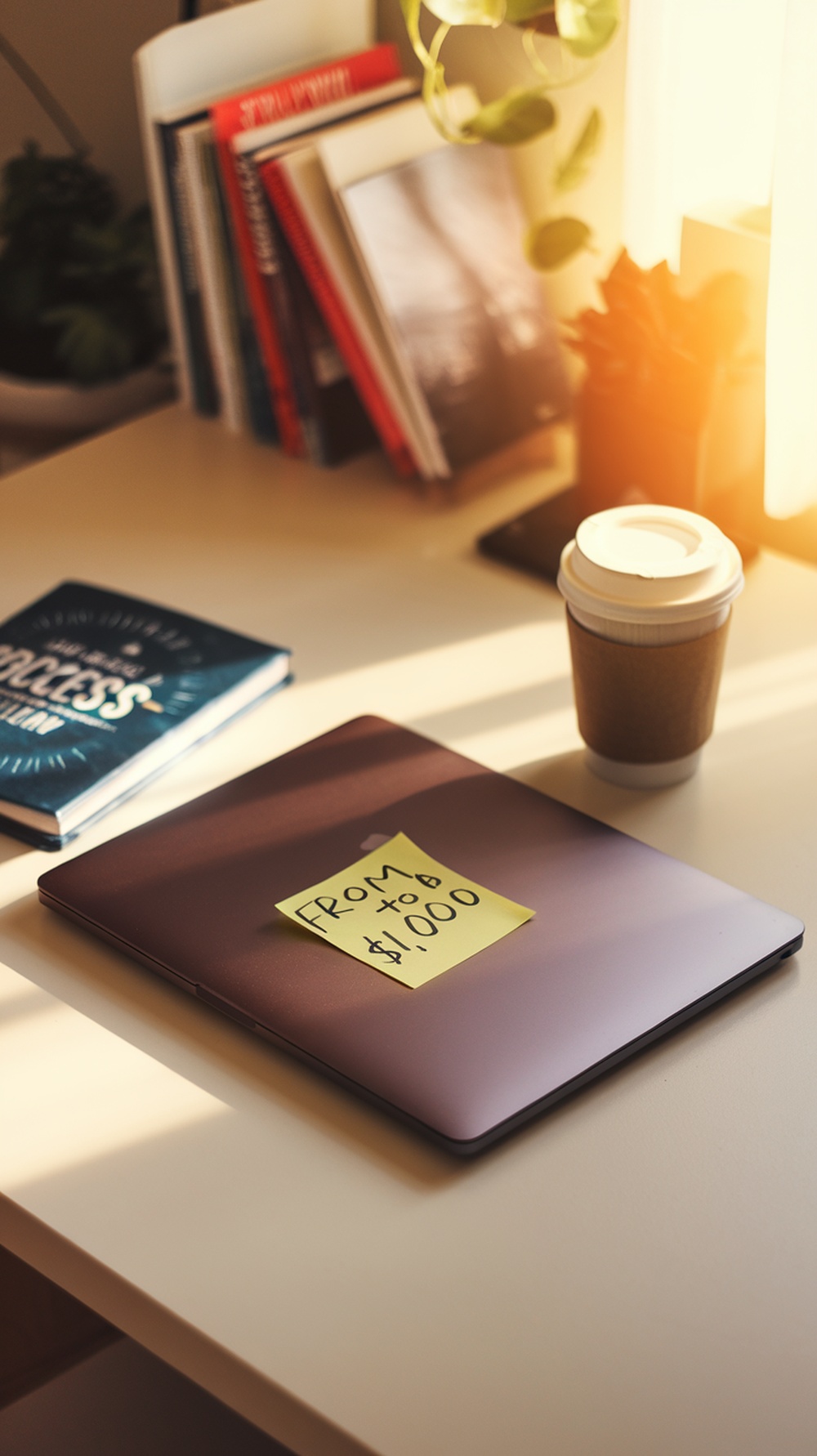 A workspace with a laptop and a coffee cup, symbolizing the journey to building a profitable side hustle.