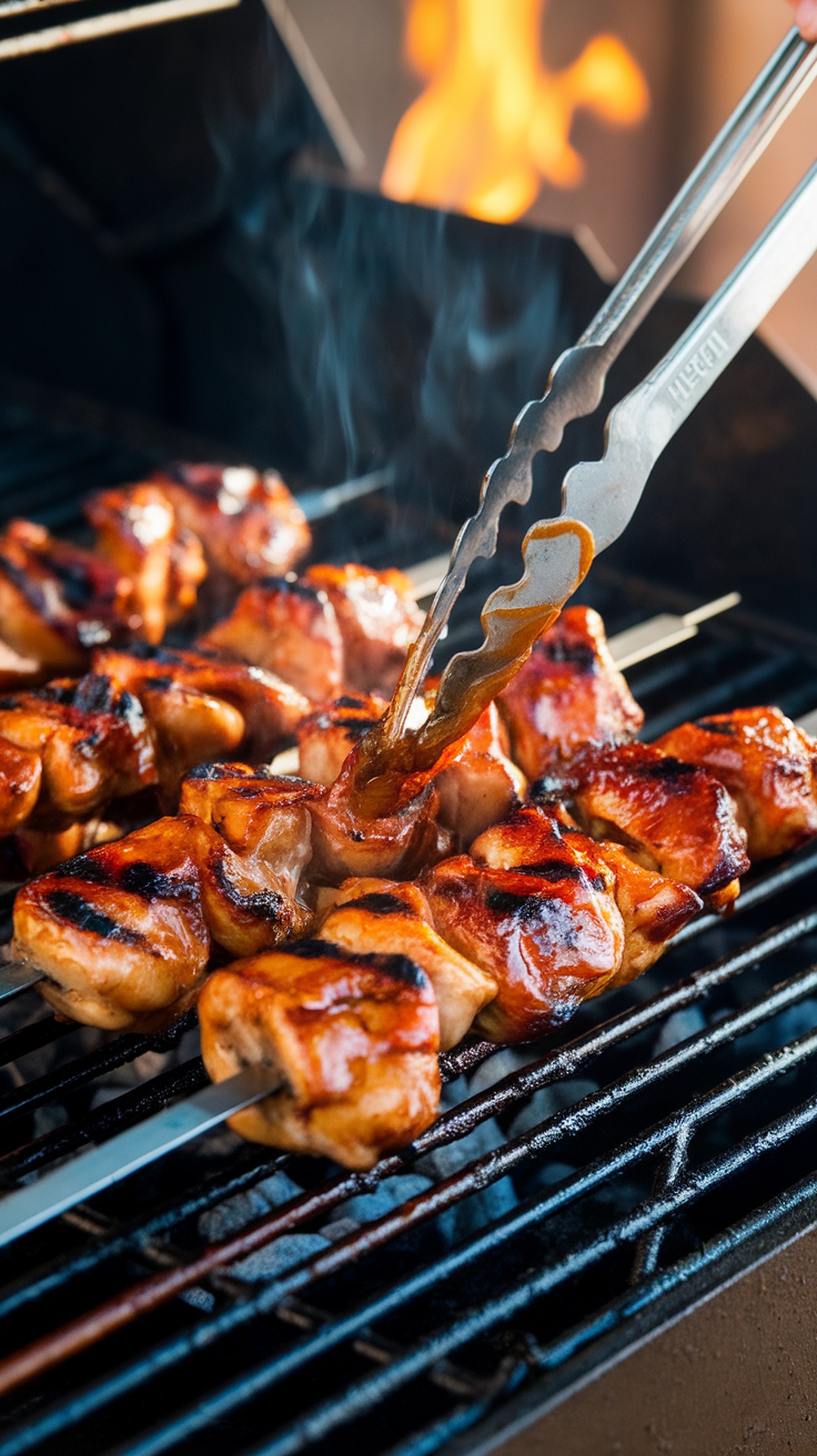 Delicious grilled chicken skewers with a glistening glaze.