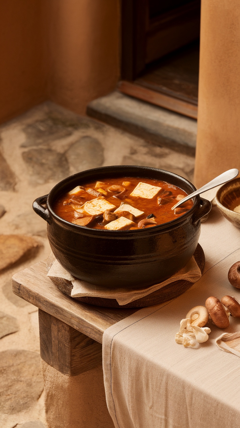A traditional Korean stew made with fermented soybean paste, tofu, and vegetables.