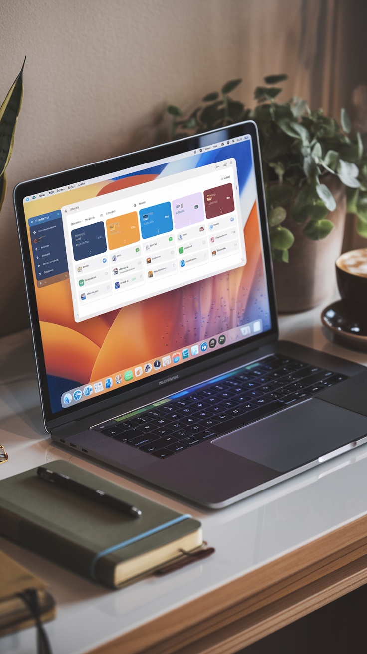 A laptop displaying the Dropbox interface, surrounded by a notebook and a cup of coffee.