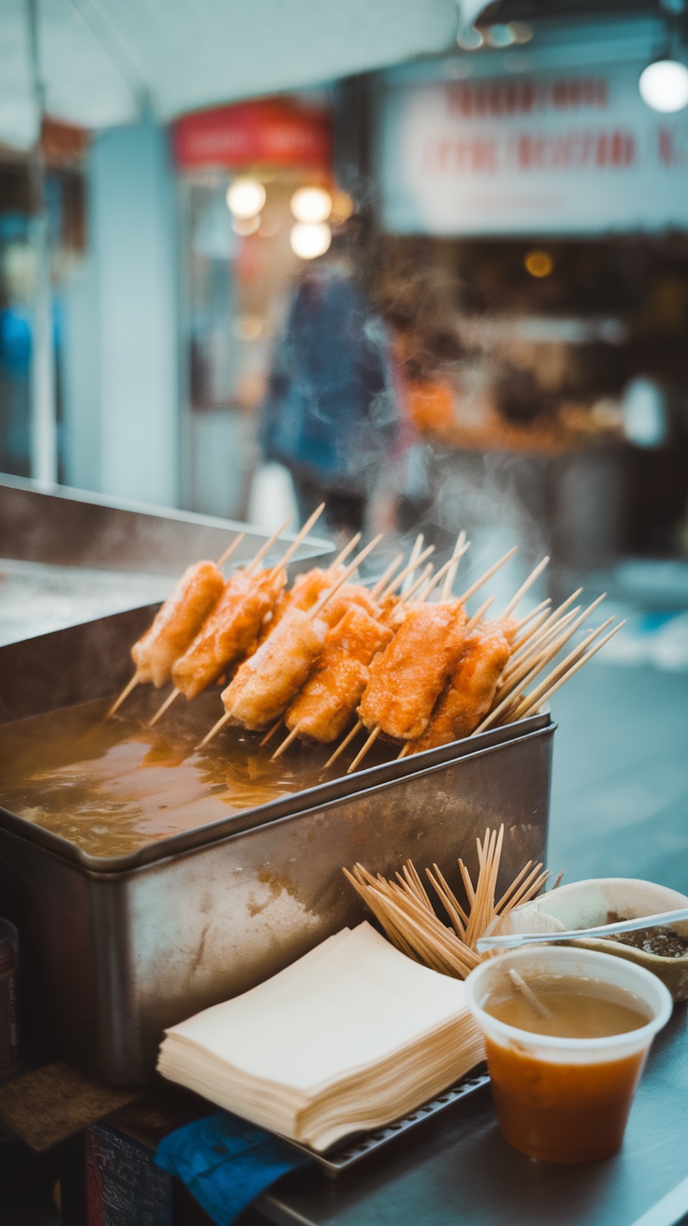 Eomuk (Fish Cake Skewers) being served on a street stall.