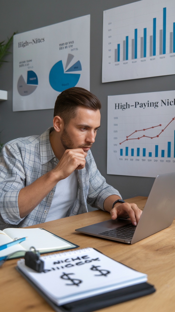 A person analyzing charts and graphs related to high-paying freelancing niches.