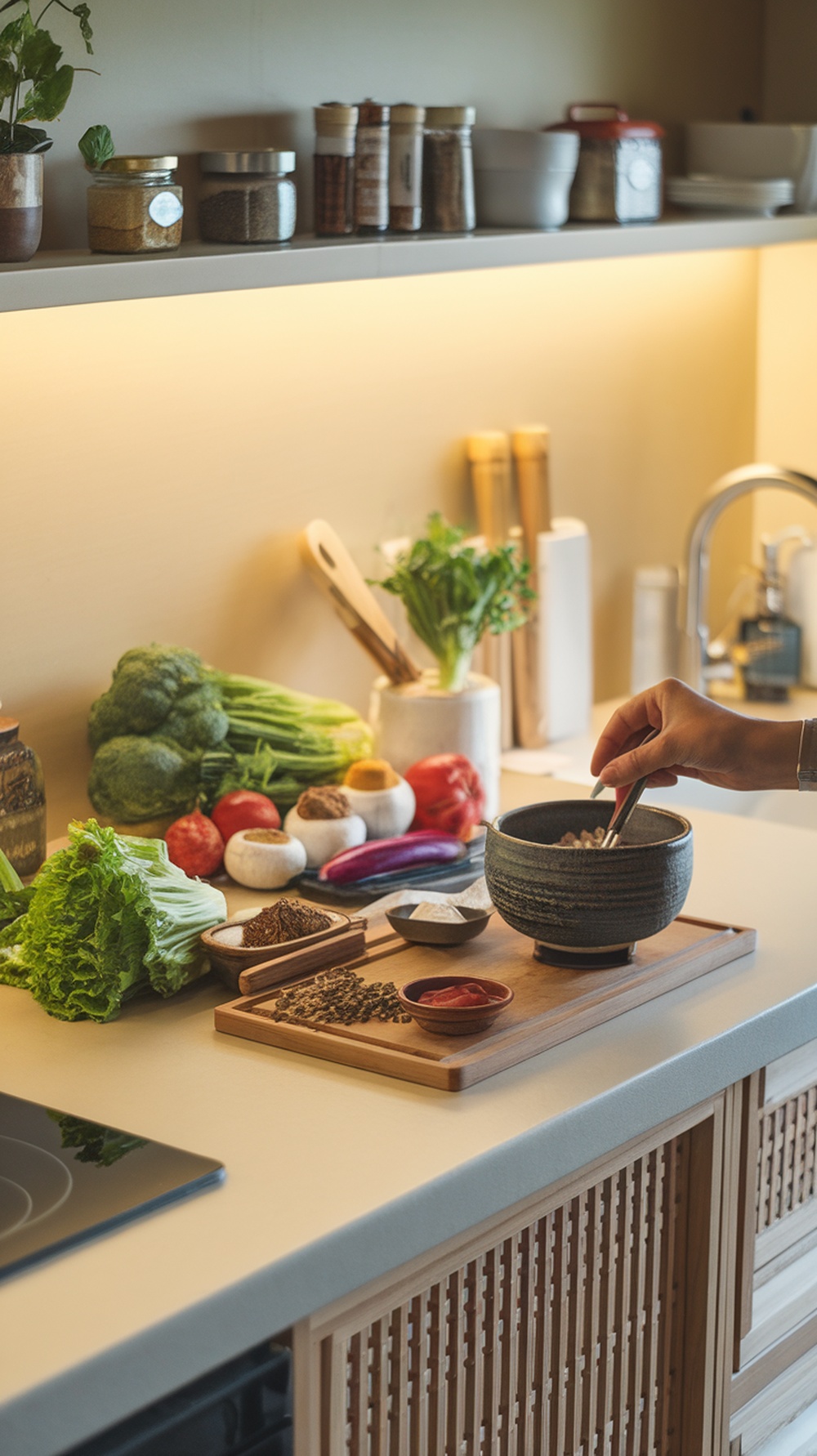 Colorful assortment of fresh vegetables for making a healthy Korean stir-fry.