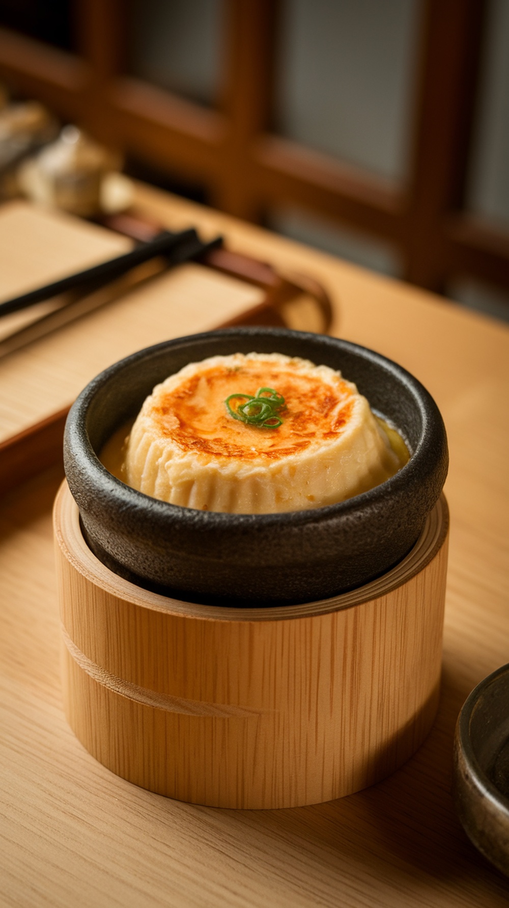 A bowl of steamed egg jjim, a Korean dish.