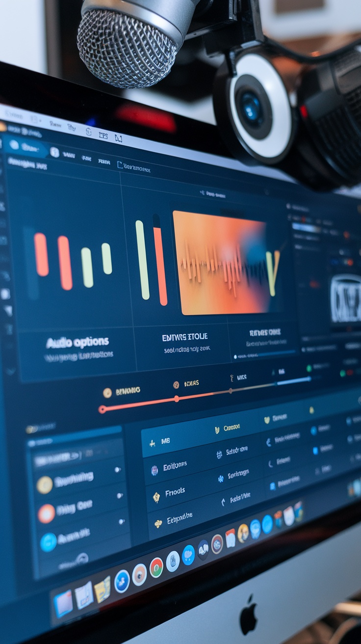 Screen recording software interface with audio options and visual indicators