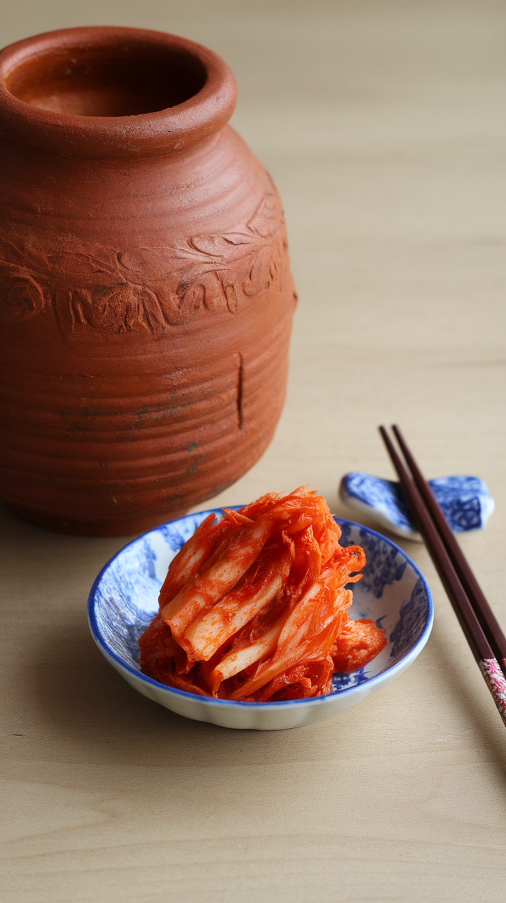 Kimchi made from fermented napa cabbage and radish, served in a bowl.
