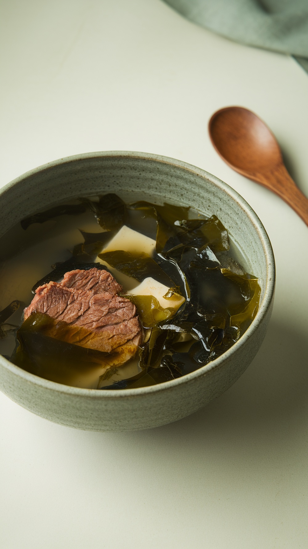 A bowl of Miyeok-Guk with seaweed and beef