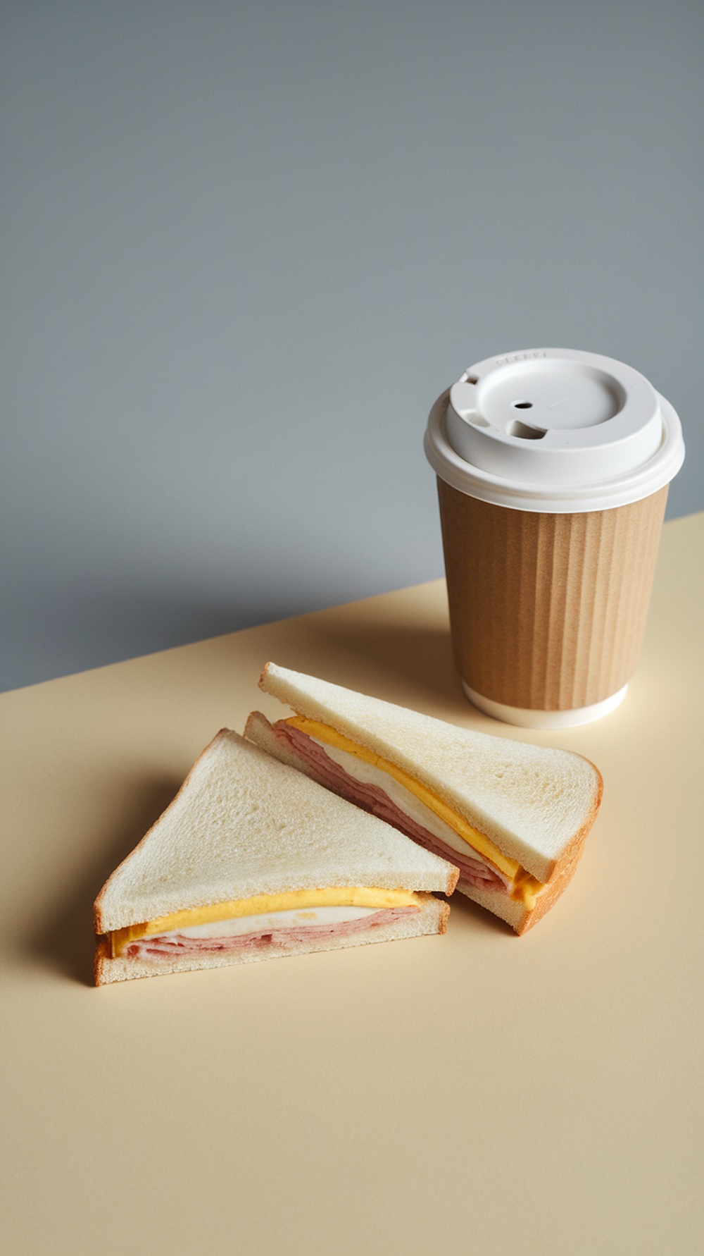 Triangle sandwiches with ham and cheese fillings