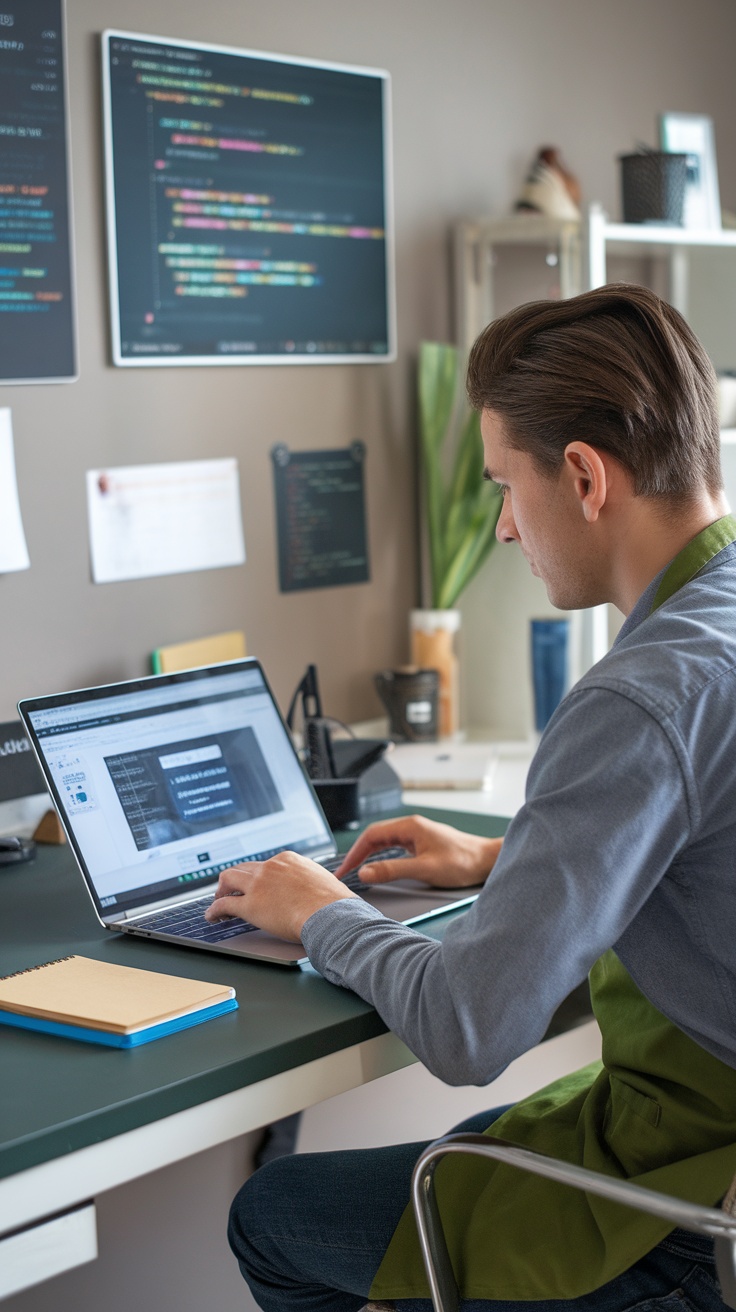 A person working on a laptop focused on website maintenance tasks