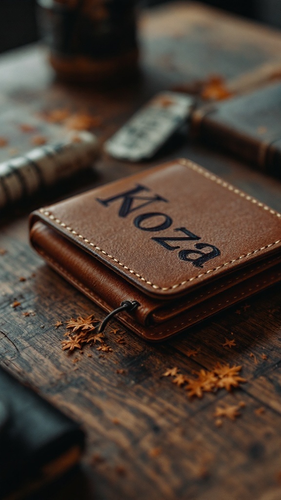 Handmade leather wallet with personalized name