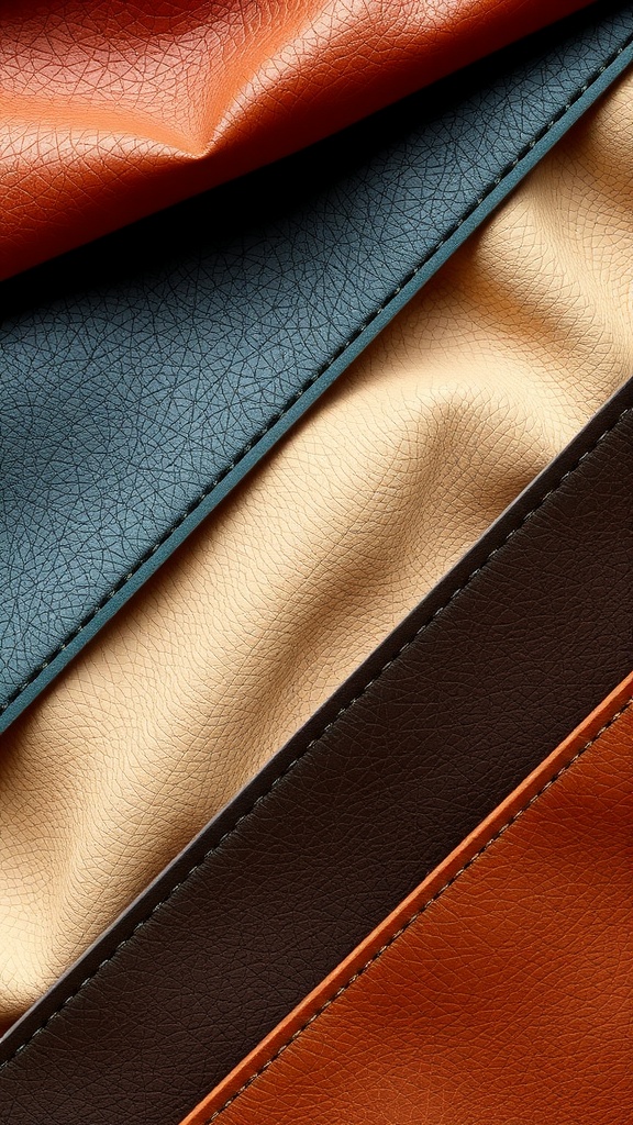 A close-up of different leather textures and colors suitable for a living room sofa.