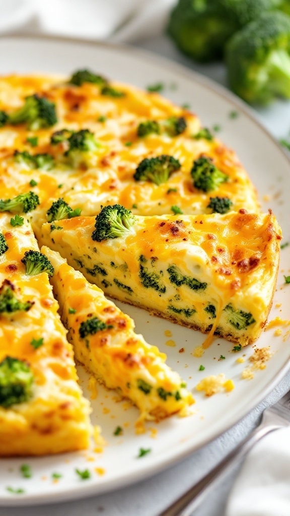 Broccoli and Cheese Egg Bake served on a plate