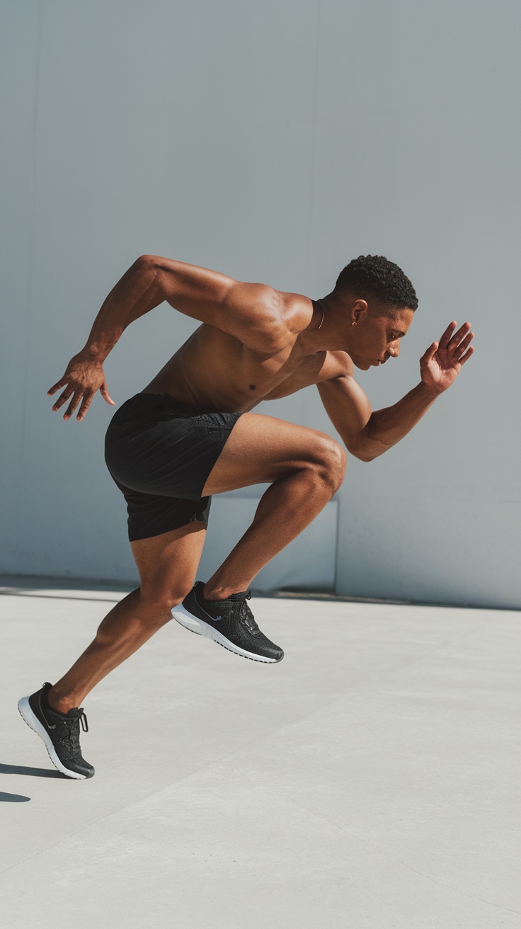 Person doing a burpee in a backyard setting