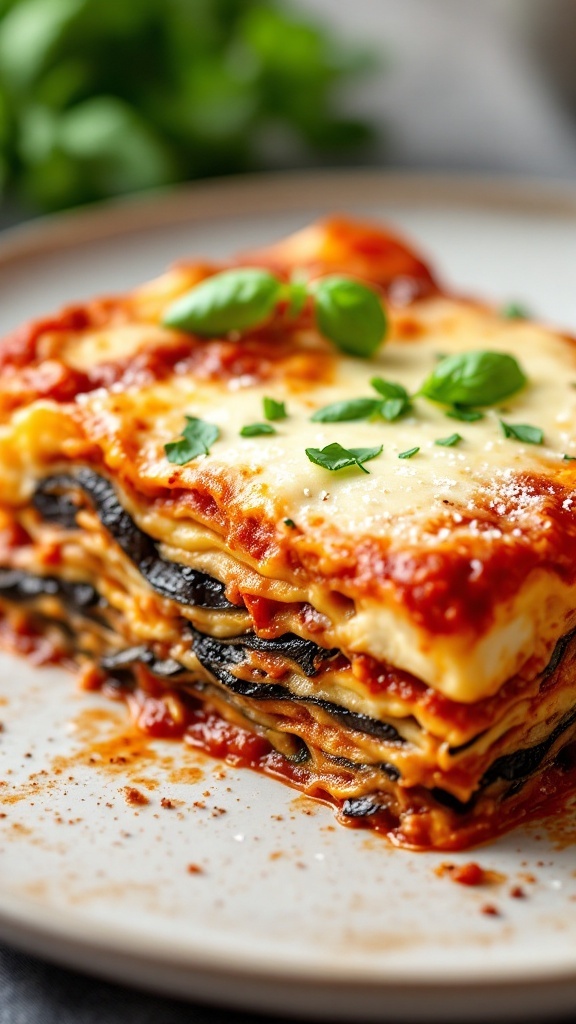 Delicious eggplant lasagna with ricotta and marinara sauce