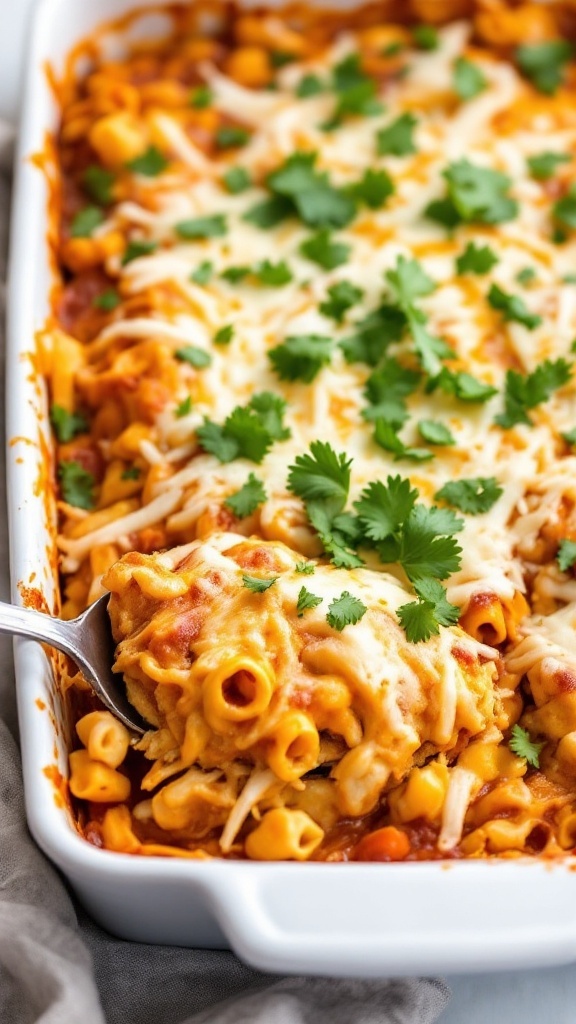 Delicious Keto Chicken Enchilada Casserole with melted cheese and cilantro garnish