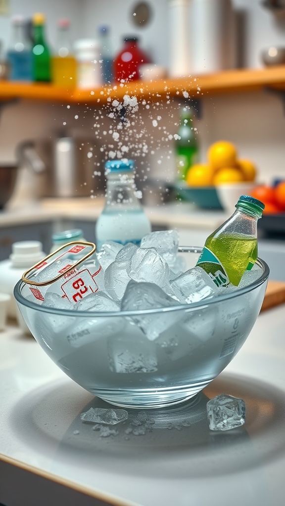 Beverages cooling in a bowl of ice and salt
