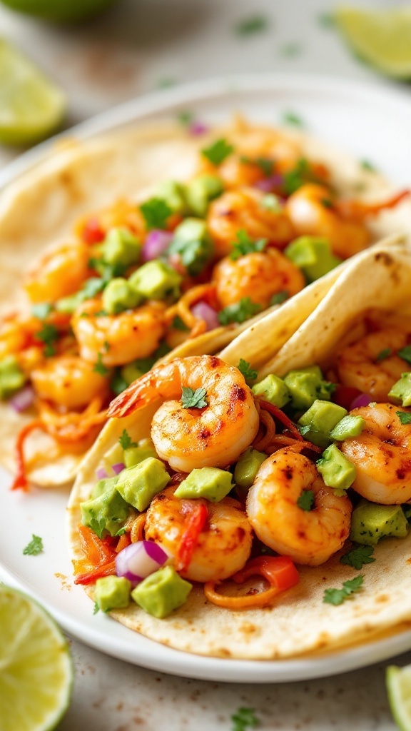 Spicy shrimp tacos with avocado salsa
