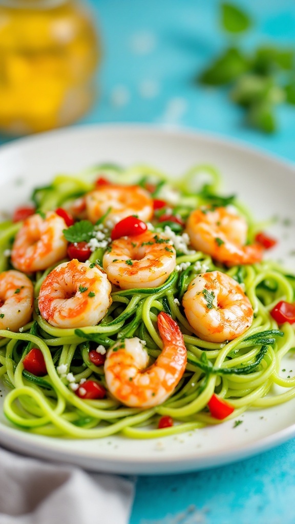 Zucchini noodles with shrimp and pesto