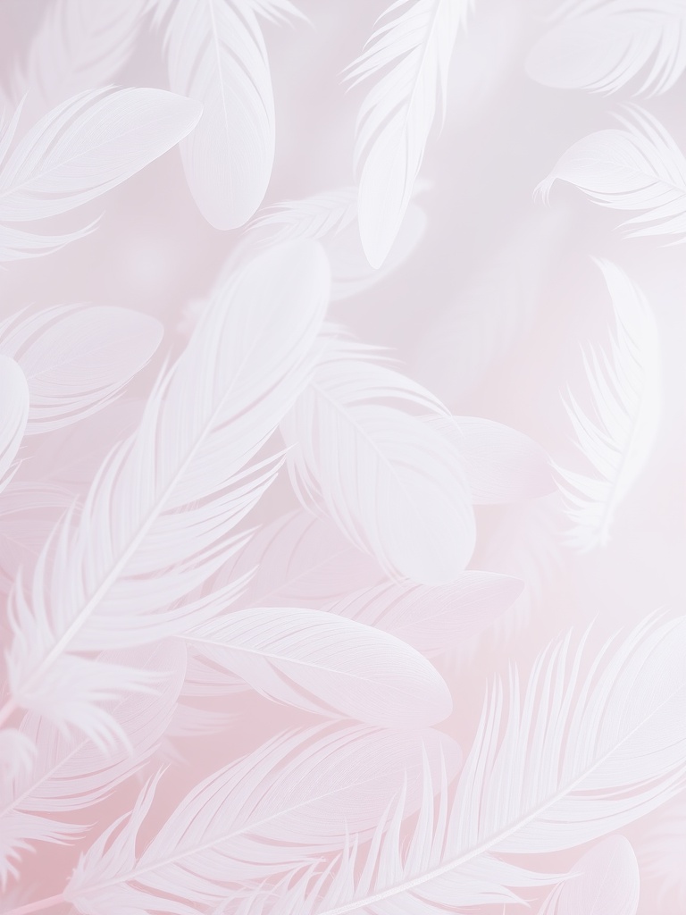 A soft, gentle background featuring delicate white feathers on a light pink backdrop.