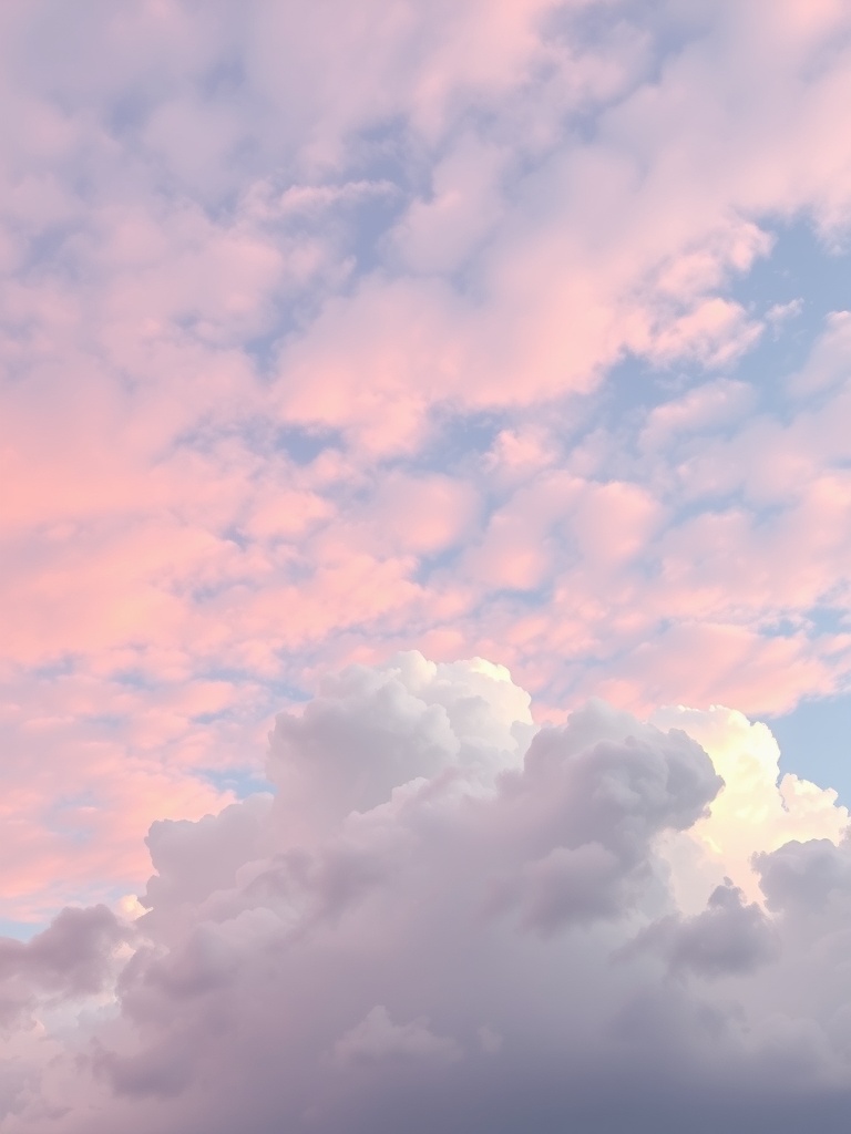 A serene sky filled with soft, pastel-colored clouds