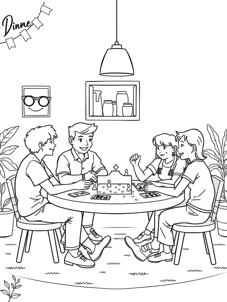 A group of four friends playing a board game at a table.