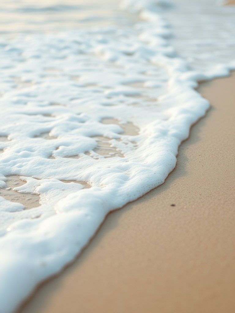 Close-up of gentle ocean waves rolling onto a sandy beach