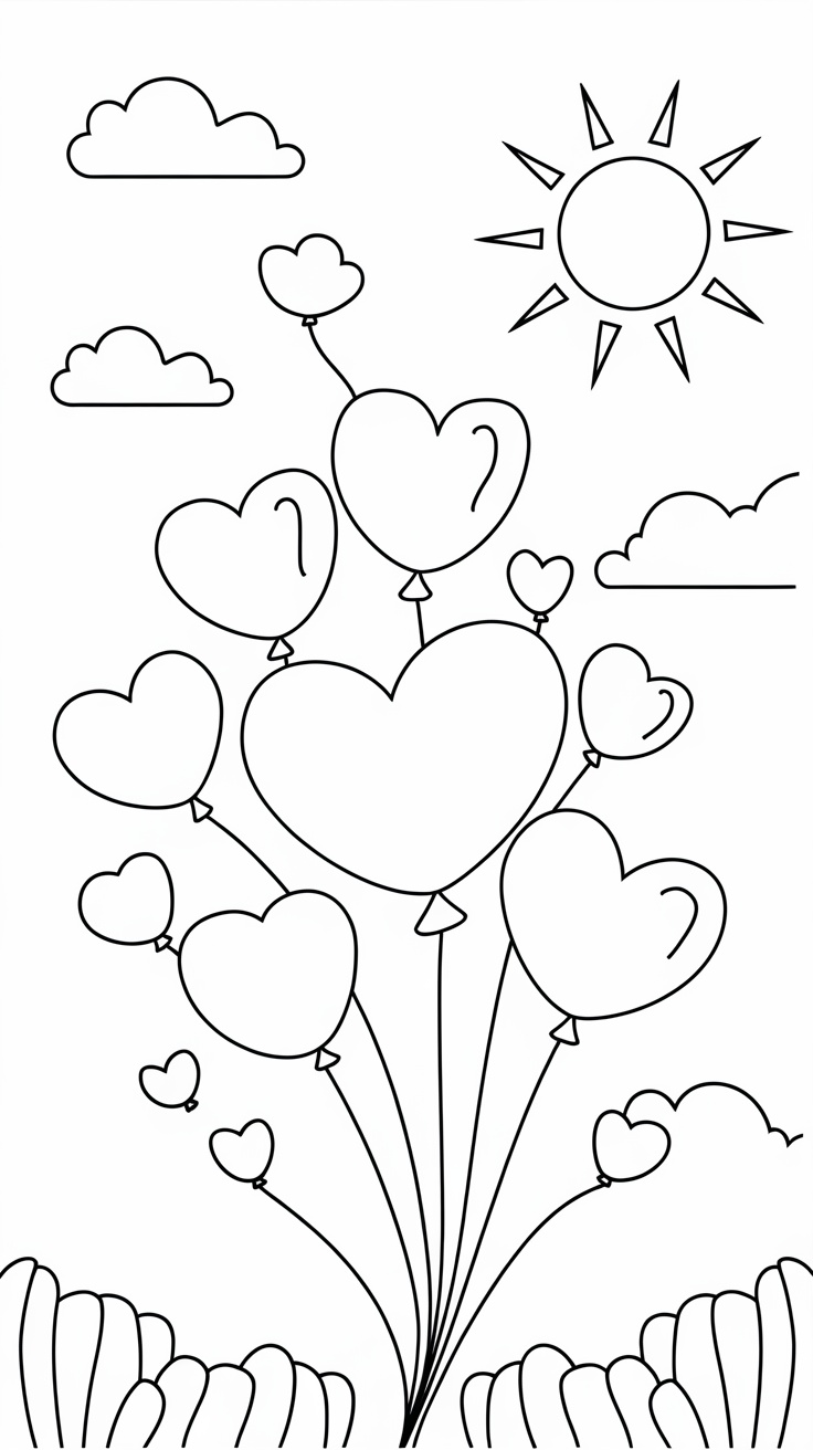 Heart-shaped balloon coloring page for Valentine's Day