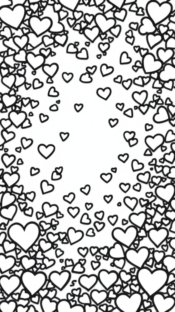 A background filled with various sizes of hearts, ready for coloring.