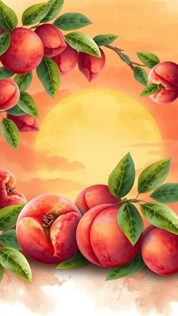 Watercolor wallpaper featuring peaches and a sunset background