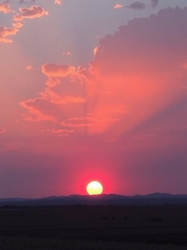 A radiant sunrise with pink and orange hues illuminating the sky.