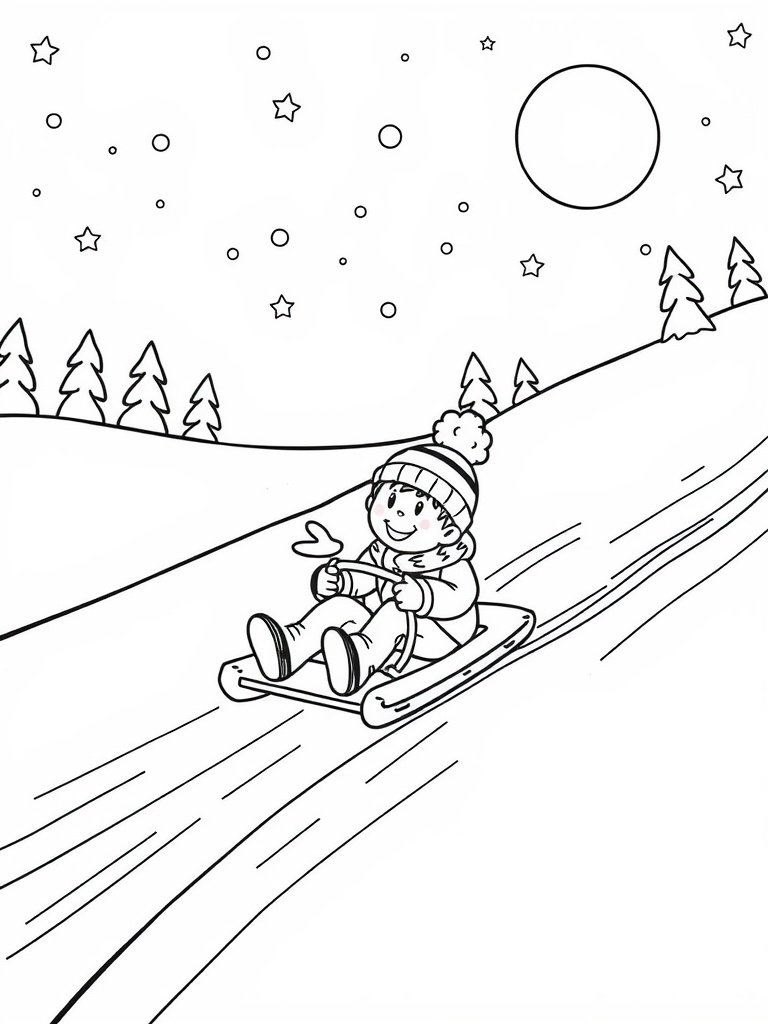 A child sledding down a snowy hill, enjoying the winter weather.