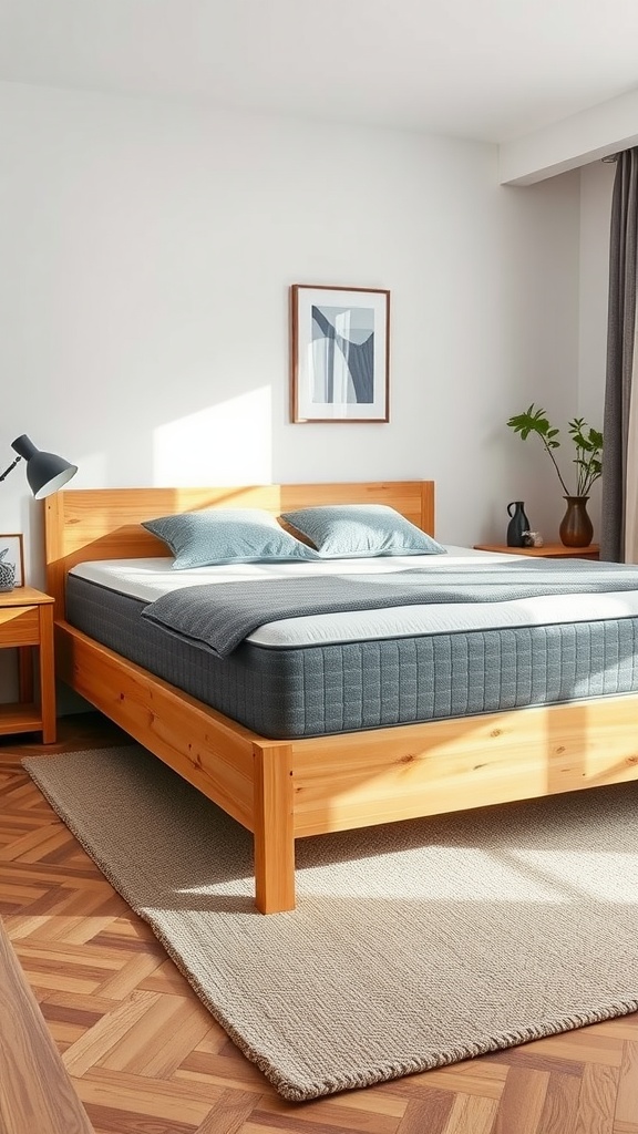 A cozy guest bedroom featuring a Skorva bed base with a comfortable mattress and decorative pillows.