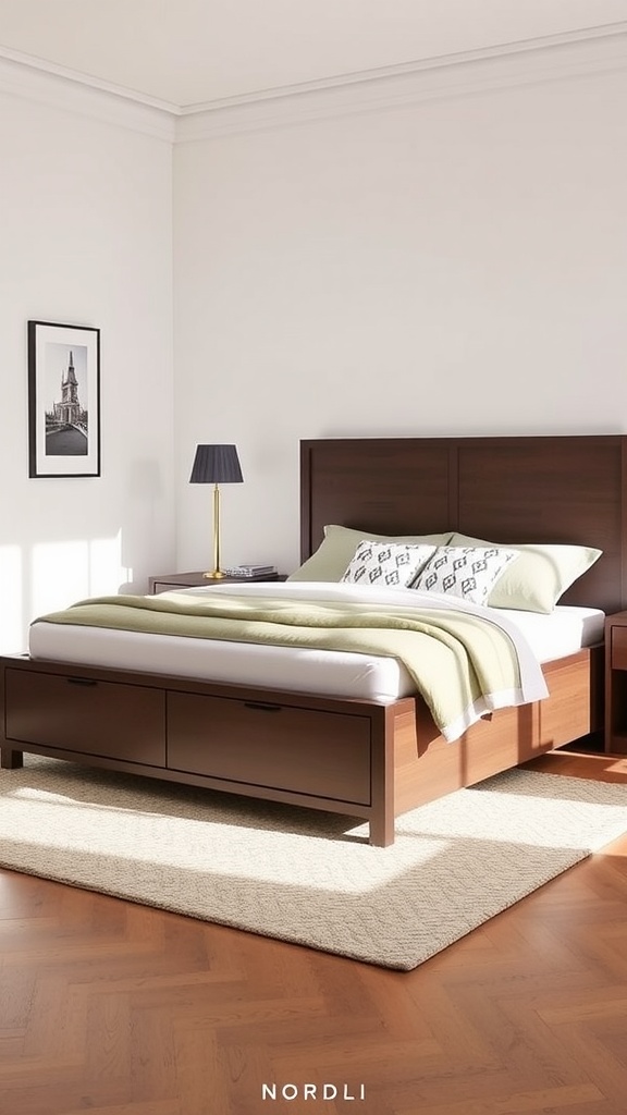 A modern guest bedroom featuring a Nordli bed frame with soft bedding and a light aesthetic.