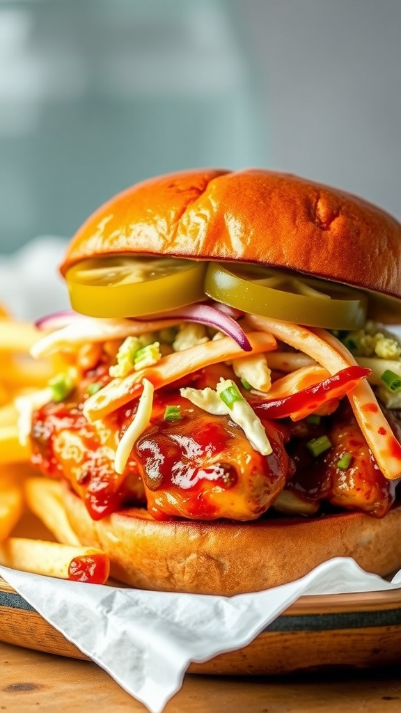 A delicious chipotle BBQ chicken sandwich with fresh ingredients.