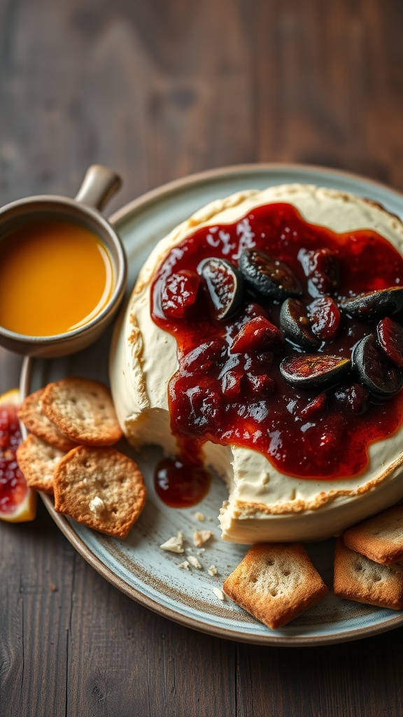 Baked Brie with Fig Jam served with crackers