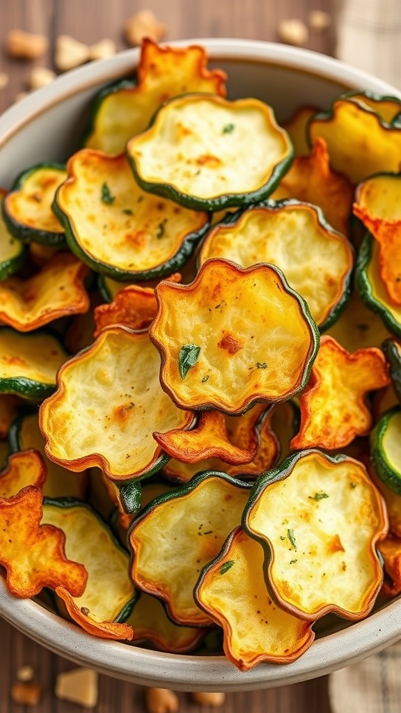 Baked zucchini chips in a bowl