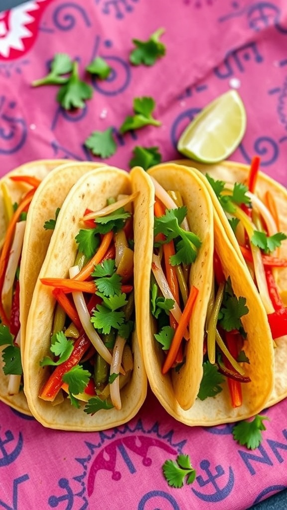 Banh Mi tacos with pickled vegetables and fresh herbs
