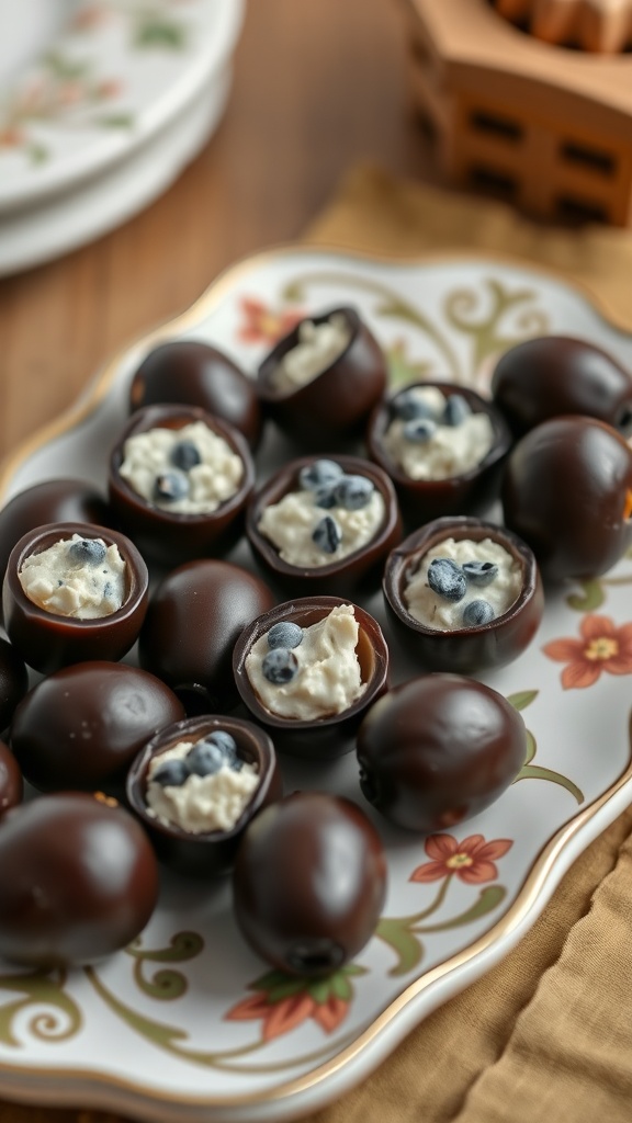 Plate of blue cheese stuffed olives garnished with herbs
