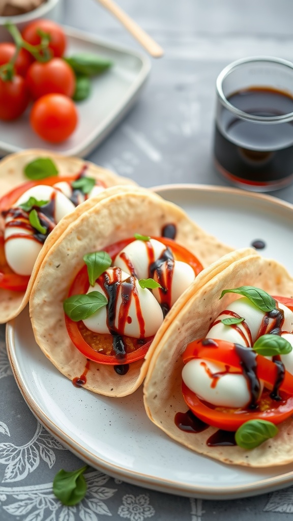 Caprese tacos featuring fresh mozzarella, tomatoes, and basil in tortillas