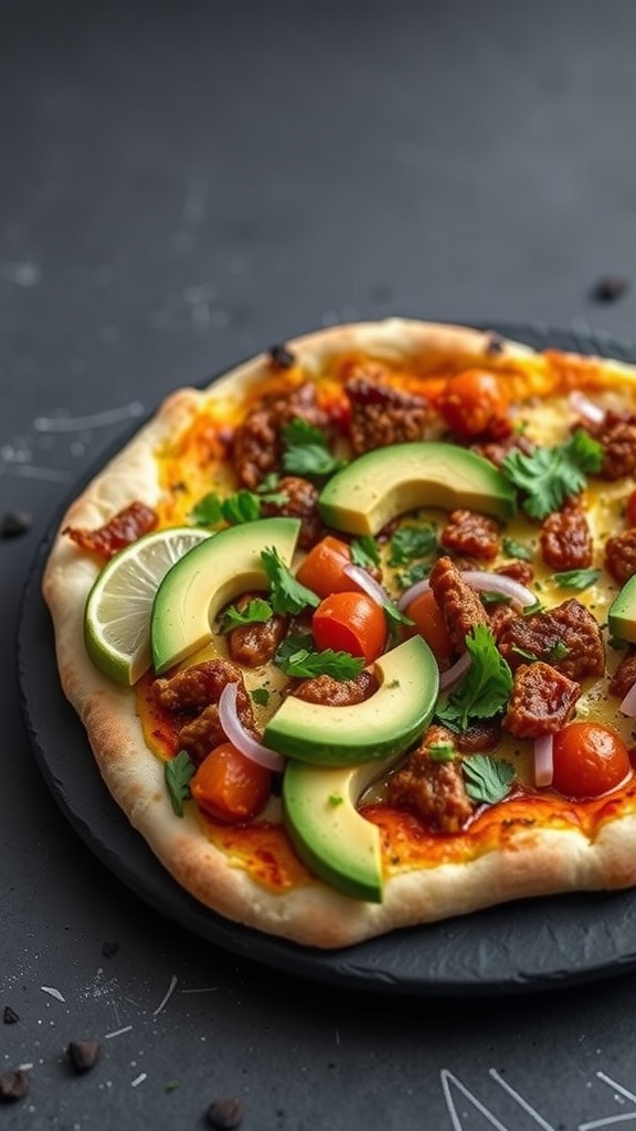 Chorizo and avocado pizza with fresh toppings