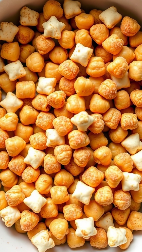 A bowl of crunchy cinnamon sugar chickpeas, perfect for snacking.