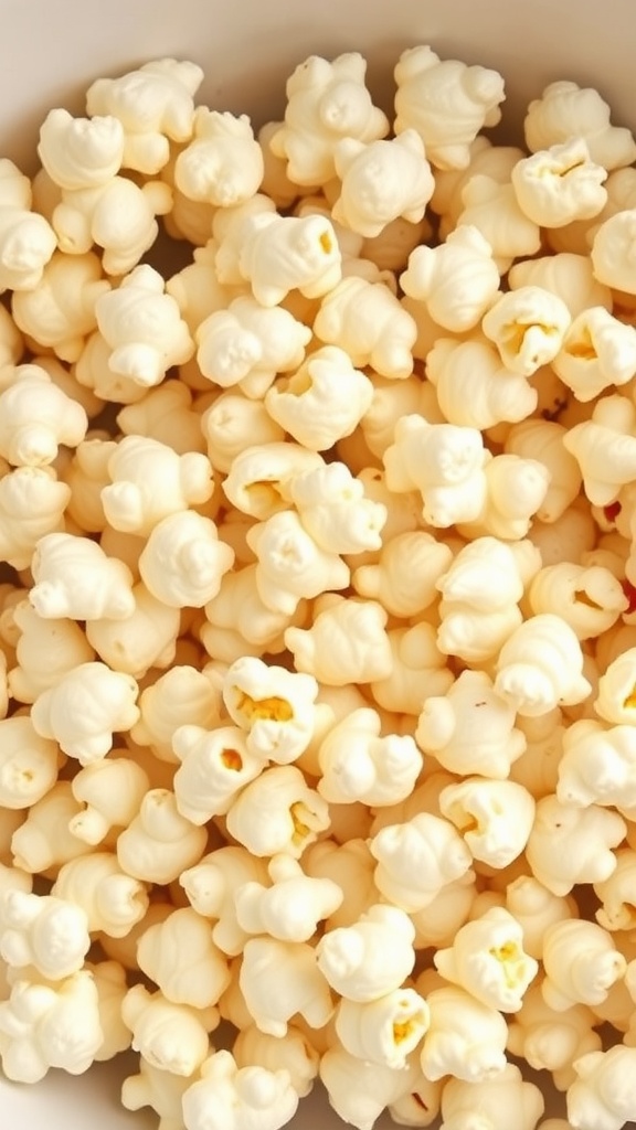 A bowl of white popcorn with a light and fluffy texture, ready to be enjoyed.