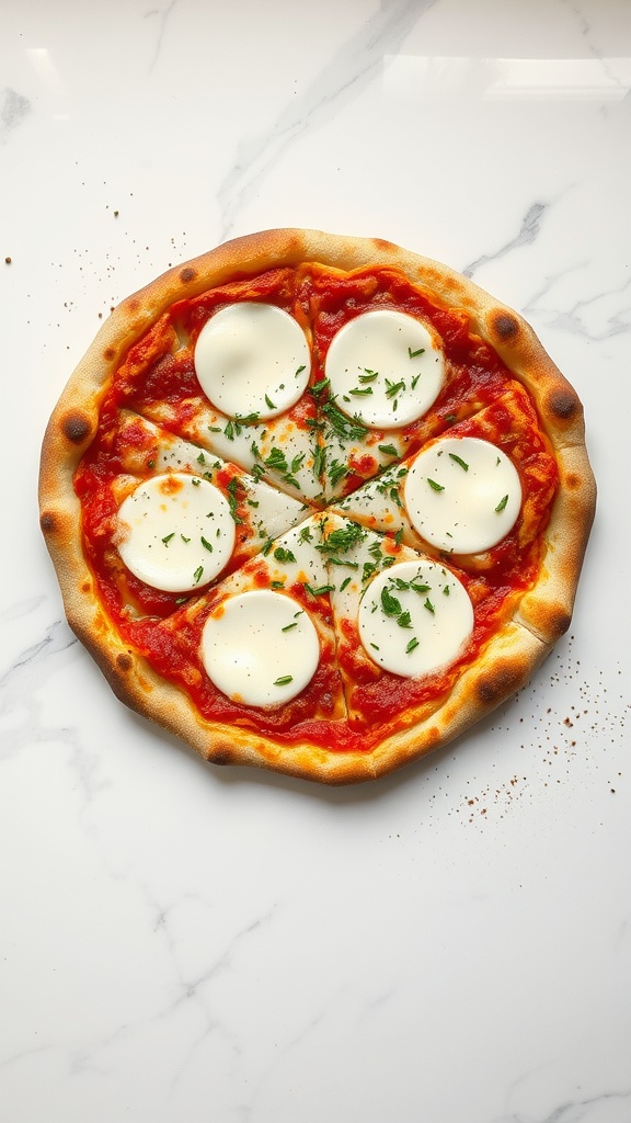 Four Cheese Pizza with a golden crust and melted cheese toppings