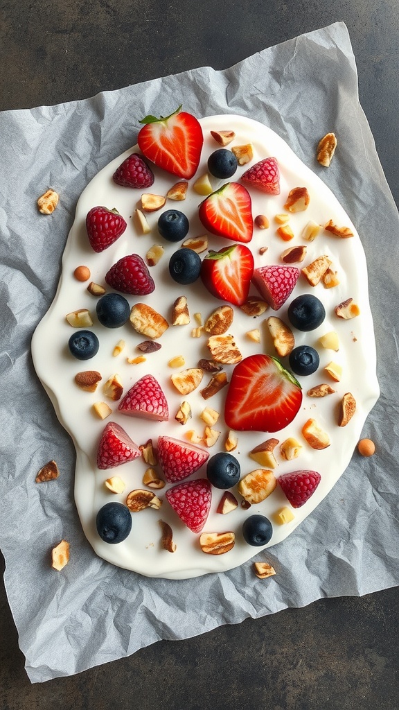 Frozen yogurt bark with fruits and nuts