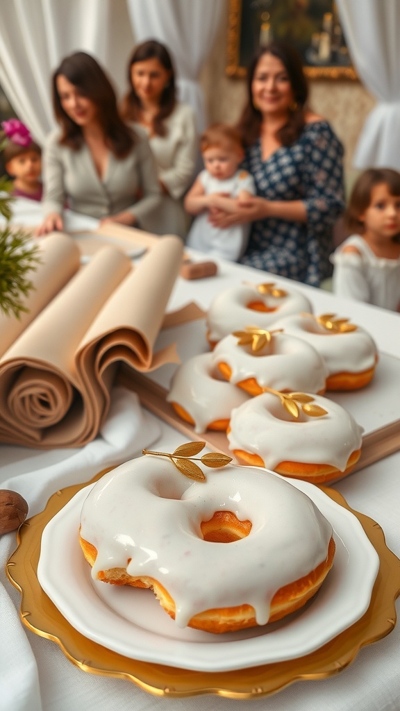 Golden Olive Donuts on a decorative plate with gold accents
