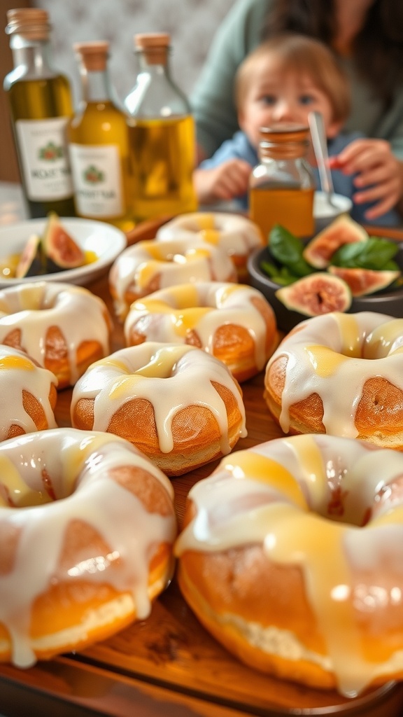 Delicious honeyed ivory glazed donuts ready for a party